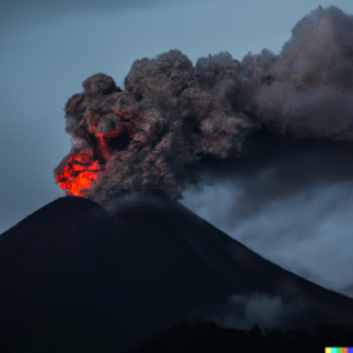 Vue d'artiste sur les éruptions du volcan Toba (Indonésie). 